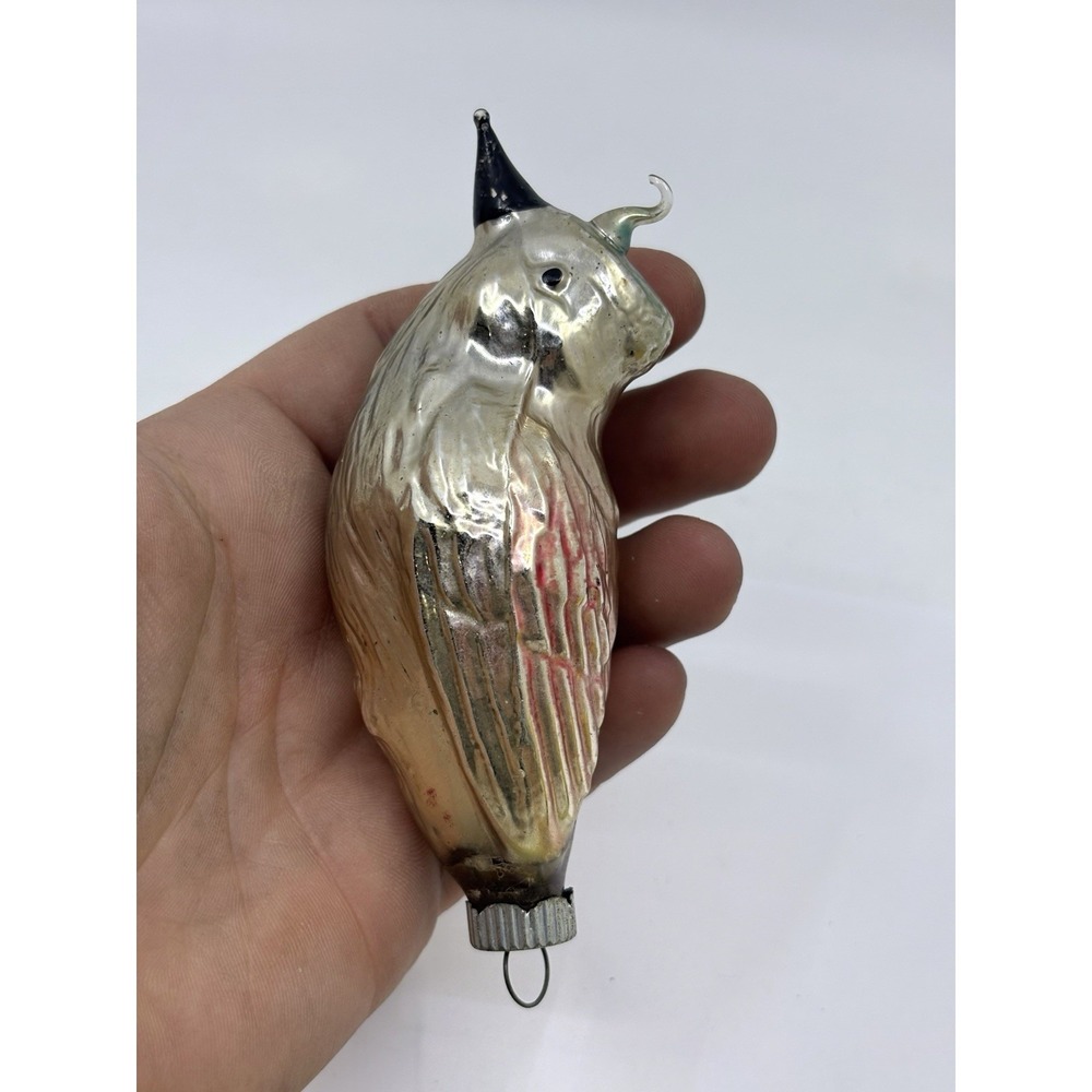 Vintage Mecury Glass Unique Bird Christmas Ornament‎ Silver
